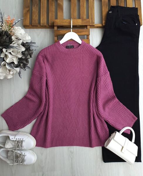 OYMES ÇİZGİ DESENLİ SALAŞ KAZAK 8190-61-ROSE - 1