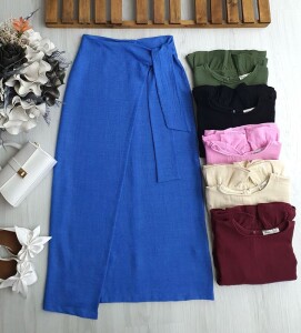 OYVE YAN BAĞLAMALI ASİMETRİK ETEK A7-5-6049-11-İNDİGO - 