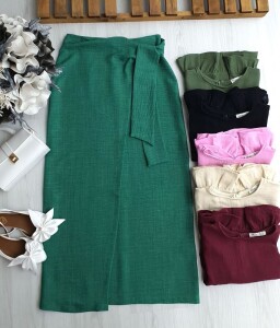 OYVE YAN BAĞLAMALI ASİMETRİK ETEK A7-5-6049-27-ZÜMRÜT - 