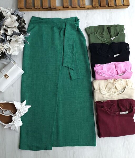 OYVE YAN BAĞLAMALI ASİMETRİK ETEK D6-6049-27-ZÜMRÜT - 1