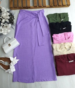 OYVE YAN BAĞLAMALI ASİMETRİK ETEK D6-6049-32-LİLA - 