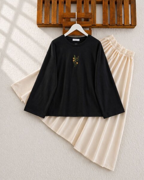 PAHLC NAKIŞ DETAYLI İNCE SWEAT 5717-01-SİYAH - 1