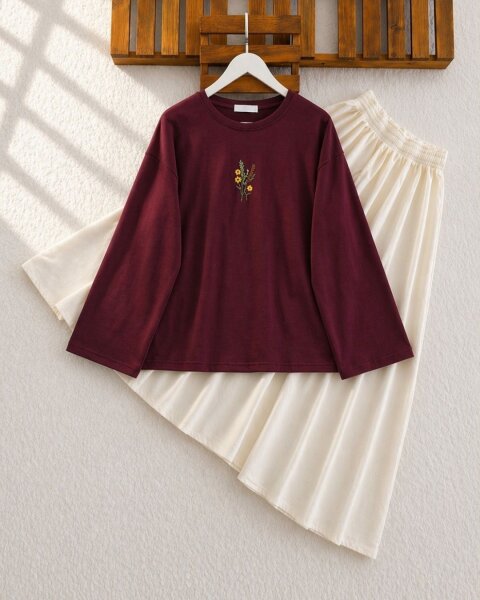 PAHLC NAKIŞ DETAYLI İNCE SWEAT 5717-04-BORDO - 1