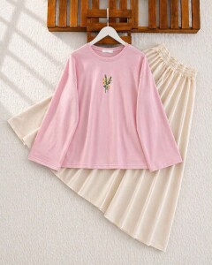 PAHLC NAKIŞ DETAYLI İNCE SWEAT 5717-05-PUDRA - 