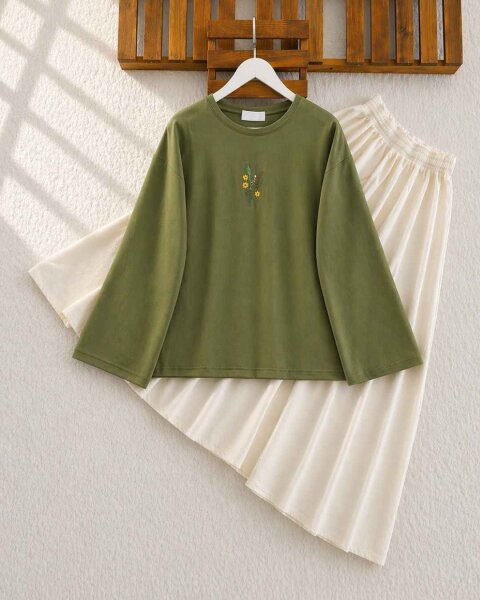 PAHLC NAKIŞ DETAYLI İNCE SWEAT 5717-07-YEŞİL - 1