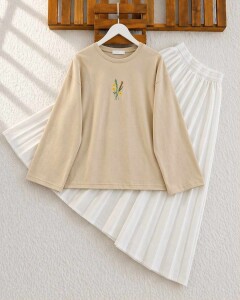 PAHLC NAKIŞ DETAYLI İNCE SWEAT 5717-34-BEJ - 