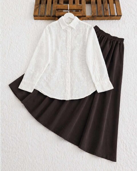 PANL ÇİÇEK İŞLEMELİ GÖMLEK 5740-20-BEYAZ - 1