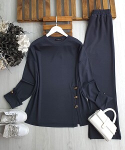 PEDSA KIVRIK KOL YIRTMAÇLI DÜĞME DETAYLI İKİLİ TAKIM B8-2-1660-58-FÜME - 