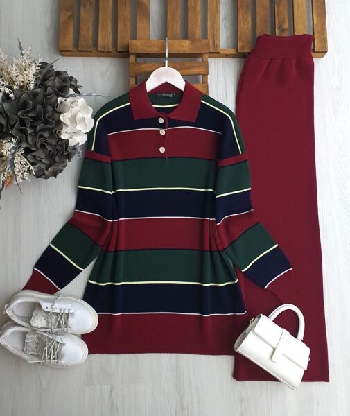 PEFD RENK GEÇİŞLİ YAKALI TRİKO TAKIM C1-8172-04-BORDO - 1