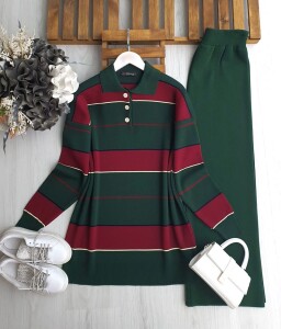 PEFD RENK GEÇİŞLİ YAKALI TRİKO TAKIM C1-8172-07-YEŞİL - 