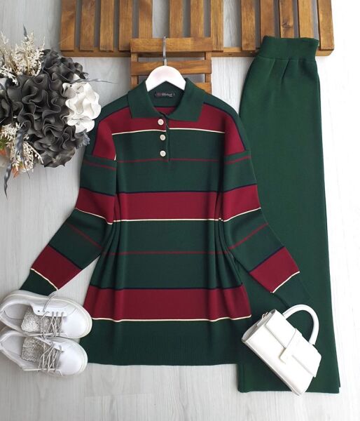 PEFD RENK GEÇİŞLİ YAKALI TRİKO TAKIM C1-8172-07-YEŞİL - 1