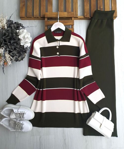 PEFD RENK GEÇİŞLİ YAKALI TRİKO TAKIM C1-8172-09-HAKİ - 1