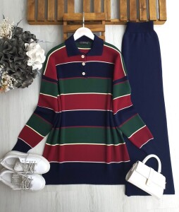 PEFD RENK GEÇİŞLİ YAKALI TRİKO TAKIM C1-8172-12-LACİVERT - 