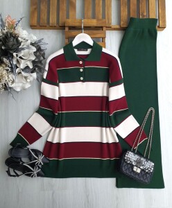 PEFD RENK GEÇİŞLİ YAKALI TRİKO TAKIM C1-8172-27-ZÜMRÜT - 