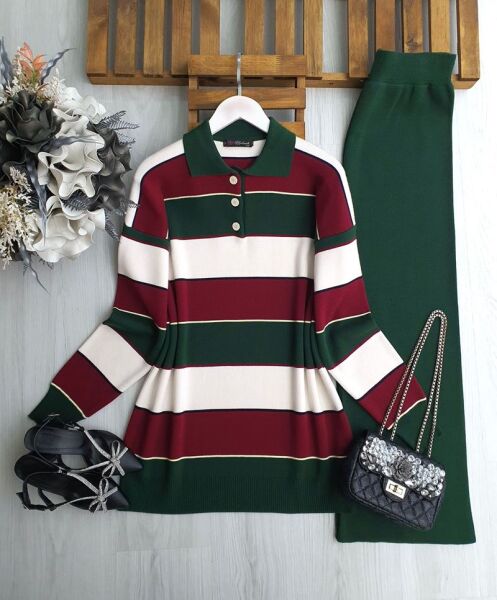 PEFD RENK GEÇİŞLİ YAKALI TRİKO TAKIM C1-8172-27-ZÜMRÜT - 1