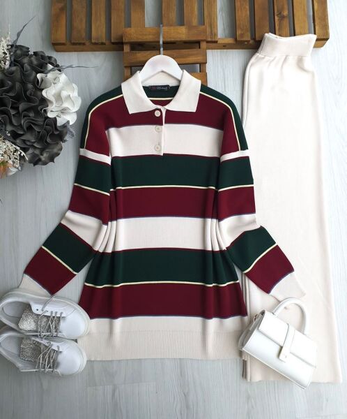 PEFD RENK GEÇİŞLİ YAKALI TRİKO TAKIM C1-8172-50-KEMİK - 1