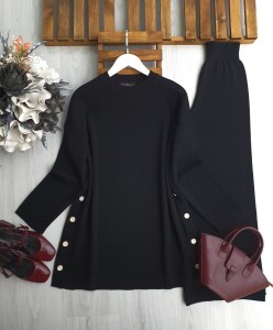 PELGAN YANLARI DÜĞMELİ TRİKO TAKIM B10-3-8176-01-SİYAH - 