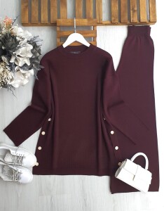 PELGAN YANLARI DÜĞMELİ TRİKO TAKIM B10-3-8176-04-BORDO - 