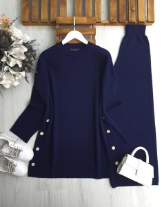 PELGAN YANLARI DÜĞMELİ TRİKO TAKIM B10-3-8176-12-LACİVERT - 