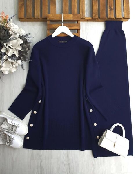 PELGAN YANLARI DÜĞMELİ TRİKO TAKIM B10-3-8176-12-LACİVERT - 1