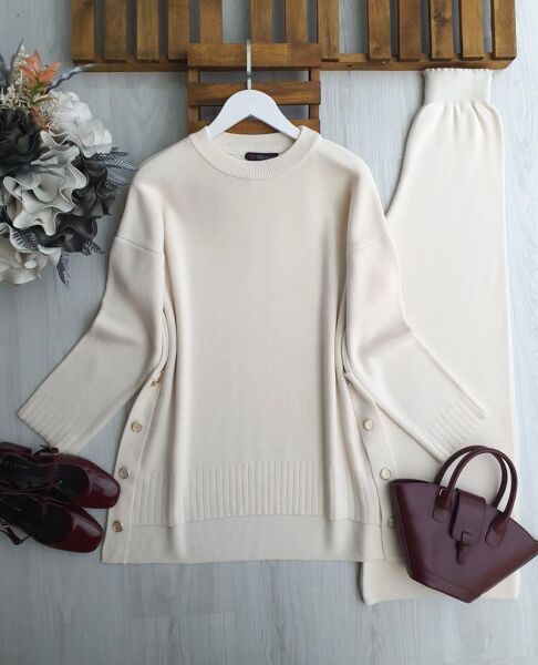 PELGAN YANLARI DÜĞMELİ TRİKO TAKIM B10-3-8176-34-BEJ - 1