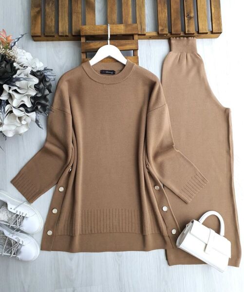 PELGAN YANLARI DÜĞMELİ TRİKO TAKIM 8176-48-BİSKÜVİ - 1