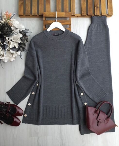 PELGAN YANLARI DÜĞMELİ TRİKO TAKIM B10-3-8176-29-ANTRASİT - 1