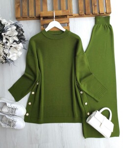 PELGAN YANLARI DÜĞMELİ TRİKO TAKIM 8176-70-YAĞ YEŞİLİ - 1