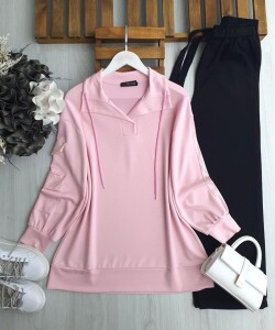 PELİM KOL PUL PAYET CEP VE ŞERİTLİ TUNİK 5629-05-PUDRA - 1