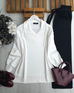 PELİM KOL PUL PAYET CEP VE ŞERİTLİ TUNİK 5629-20-BEYAZ - 1