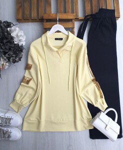 PELİM KOL PUL PAYET CEP VE ŞERİTLİ TUNİK 5629-23-SARI - 1