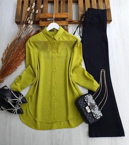 PELKA İNCİ İŞLEMELİ SALAŞ GÖMLEK A10-1-5294-70-YAĞ YEŞİL - 