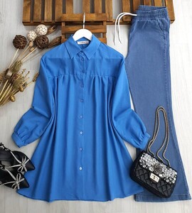 PELZE DİKİŞLİ SALAŞ GÖMLEK C8-23360-10-MAVİ - 