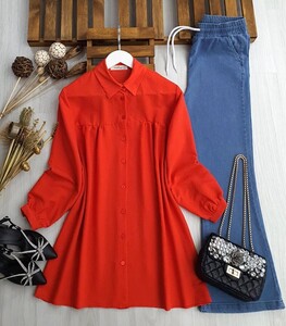 PELZE DİKİŞLİ SALAŞ GÖMLEK C8--23360-15-ORANJ - 