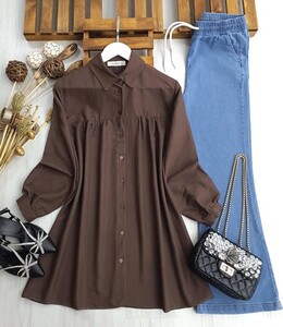 PELZE DİKİŞLİ SALAŞ GÖMLEK C8--23360-37-KAHVE - 