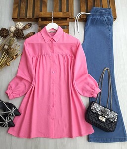 PELZE DİKİŞLİ SALAŞ GÖMLEK C8-23360-47-PEMBE - 