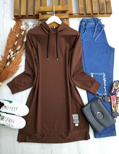 PEQU KAPÜŞONLU ARMALI TUNİK B11-3- 5245-37-KAHVE - 