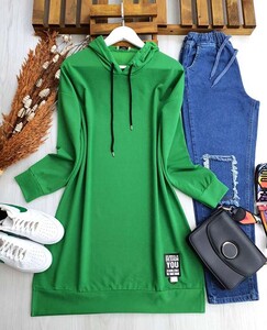 PEQU KAPÜŞONLU ARMALI TUNİK B11-4- 5245-54-BENETTON YEŞİLİ - 