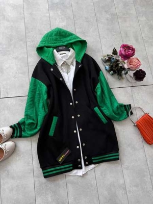 PERQU KAPŞONLU CEPLİ KOLEJ CEKET 3114-54-BENETTON YEŞİL - 