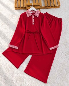 PESSE EKOSE GARNİLİ PATLI TUNİK BOL PANTOLON İKİLİ TAKIM B7-4-10030-03-KIRMIZI - 