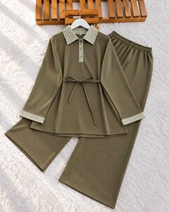 PESSE EKOSE GARNİLİ PATLI TUNİK BOL PANTOLON İKİLİ TAKIM B7-4-10030-09-HAKİ - 