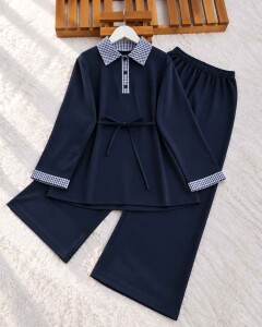 PESSE EKOSE GARNİLİ PATLI TUNİK BOL PANTOLON İKİLİ TAKIM B7-4-10030-12-LACİVERT - 
