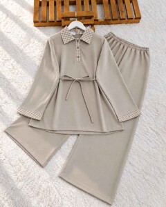 PESSE EKOSE GARNİLİ PATLI TUNİK BOL PANTOLON İKİLİ TAKIM B7-4-10030-34-BEJ - 
