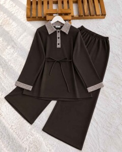 PESSE EKOSE GARNİLİ PATLI TUNİK BOL PANTOLON İKİLİ TAKIM B7-4-10030-37-KAHVE - 