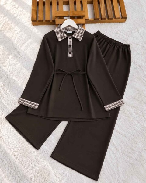 PESSE EKOSE GARNİLİ PATLI TUNİK BOL PANTOLON İKİLİ TAKIM B7-4-10030-37-KAHVE - 1