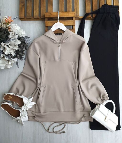 PİVES ALTI İPLİ YARIM FERMUARLI CEPLİ RAHAT KALIP TUNİK B4-4-5643-22-TAŞ - 1