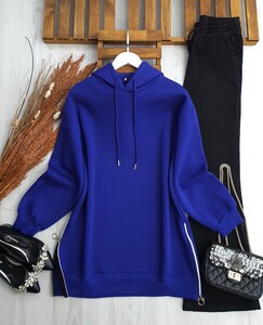 POLGA KAPŞONLU YAN FERMUARLI ÜÇ İPLİK TUNİK B9-5-5482-02-MOR - 