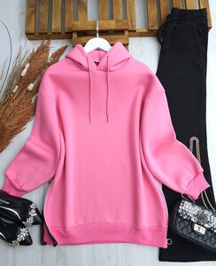 POLGA KAPŞONLU YAN FERMUARLI ÜÇ İPLİK TUNİK B9-5-5482-47-PEMBE - 