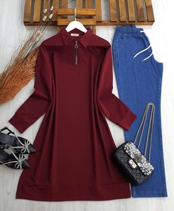 POLN YAKALI FERMUARLI TUNİK C10-5361-04-BORDO - 