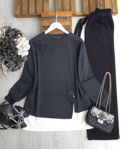 PONİL FERMUAR DETAYLI BEYAZ GARNİLİ TUNİK 5642-58-FÜME - 